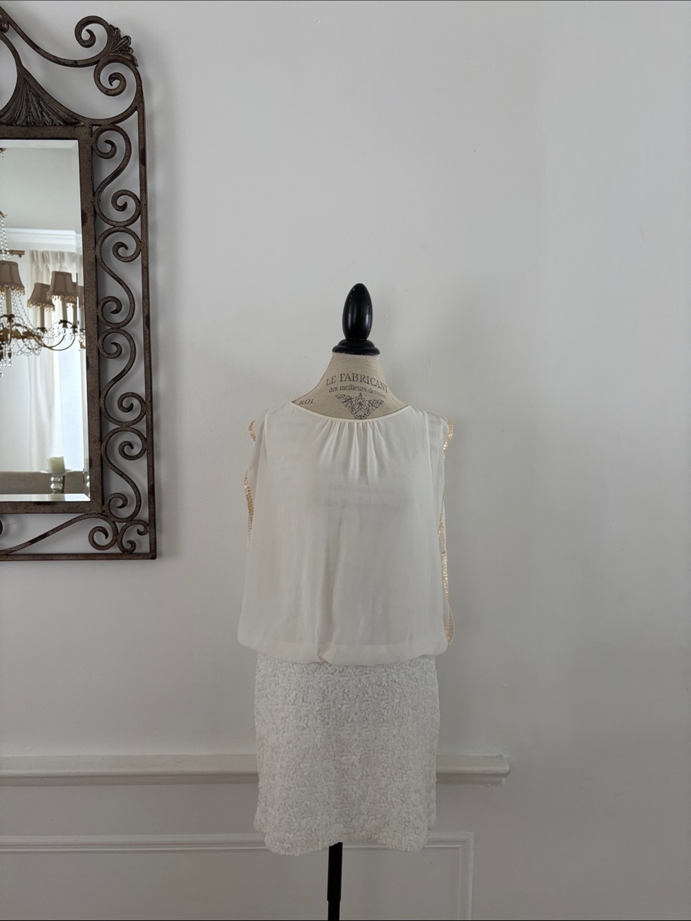 Aidan Mattox Cream Sleeveless Layered Midi Dress